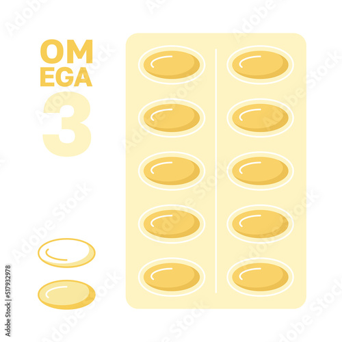 Blister capsules omega 3. Simple tablet packaging icon.