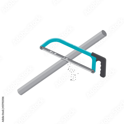 cutting iron with hacksaw vector illustration concept design