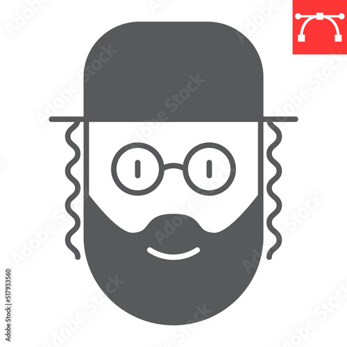 Rabbi glyph icon, hanukkah and jewish, orthodox jew vector icon, vector graphics, editable stroke solid sign, eps 10.