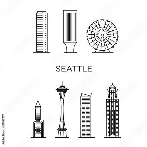 Minimal Seattle City Linear Skyline. Thin style
