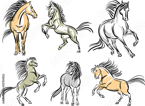 horses color brush stroke vector illustration