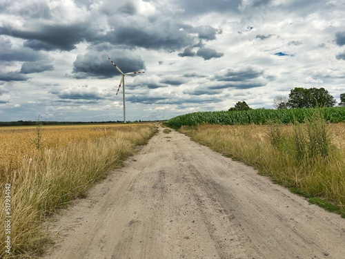 WIATRAK. WIATRAK NA POLU W POCHMURNY DZIEŃ.