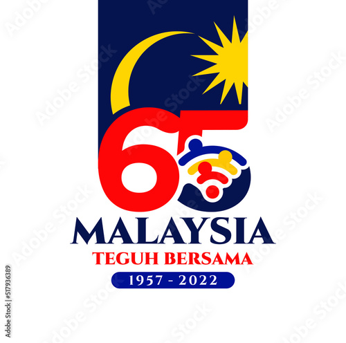 Kuala Lumpur - Malaysia. August 31, 2022: 65 Hari Kemerdekaan Malaysia, Teguh Bersama (Translation: Independence Day of Malaysia, Strong Together). 1957 - 2022. Vector Illustration.
