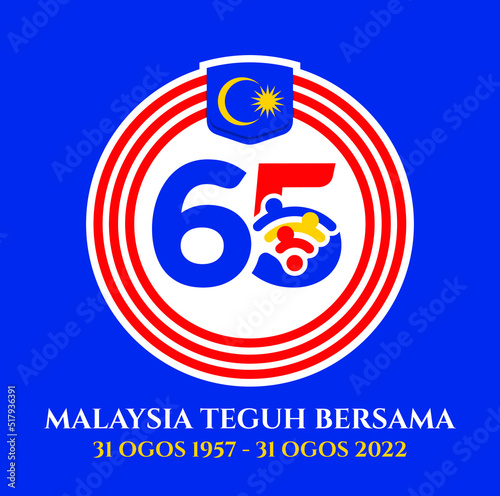 Kuala Lumpur - Malaysia. August 31, 2022: 65 Hari Kemerdekaan Malaysia, Teguh Bersama (Translation: Independence Day of Malaysia, Strong Together). 1957 - 2022. Vector Illustration.