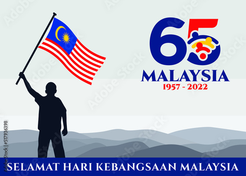 Kuala Lumpur - Malaysia. August 31, 2022: 65 Hari Kemerdekaan Malaysia, Teguh Bersama (Translation: Independence Day of Malaysia, Strong Together). 1957 - 2022. Vector Illustration.
