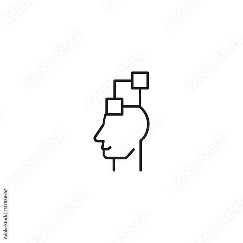 Hobbies, thought and ideas concept. Vector sign drawn in flat style. Editable stroke. Line icon of cubes over head of man © Диля Альмухамбетова