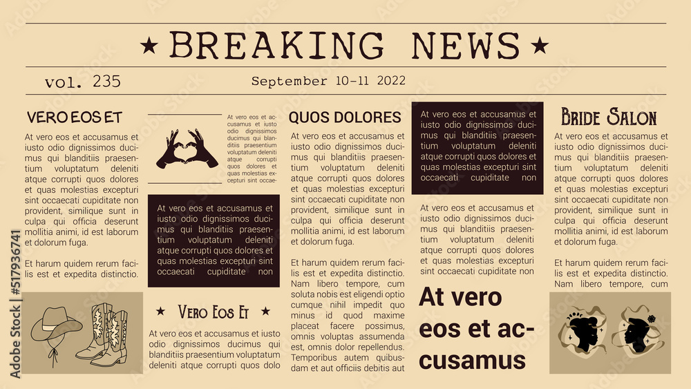 Magazine Old Paper Horizontal Template Stock Vector | Adobe Stock