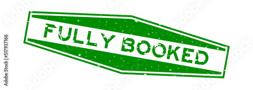 Grunge green fully booked word hexagon rubber seal stamp on white background