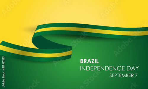 Vector illustration of Brazil's Independence Day celebration. Waving flag and ribbons with Brazilian symbols.