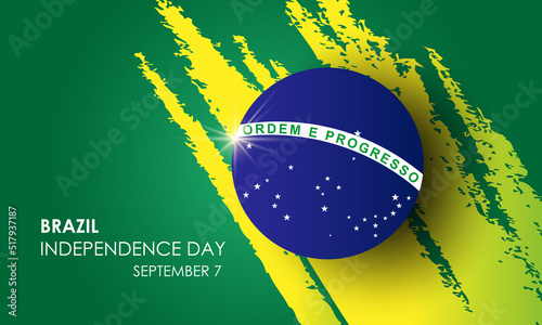 Vector illustration of Brazil's Independence Day celebration. Waving flag and ribbons with Brazilian symbols.
