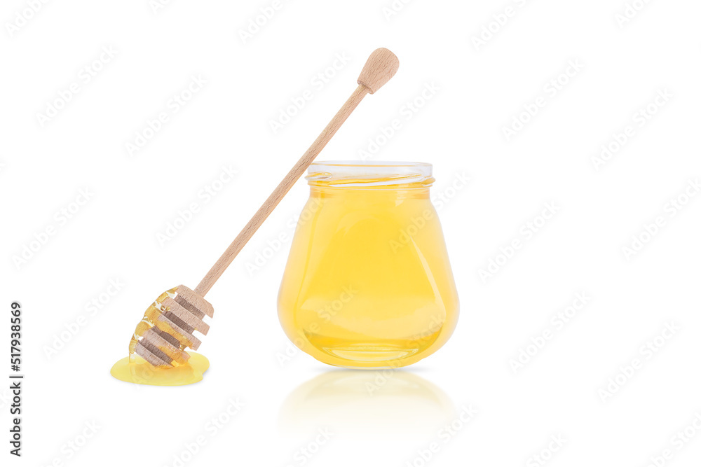 Isolate a jar of honey with a stick for honey Isolate a jar of honey with a stick for honey