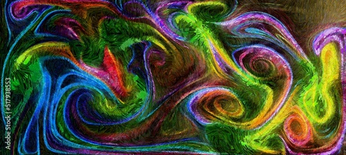 Digital painterly styled backdrop - smooth flowing lines and abstract thick paint acrylic bright digital render