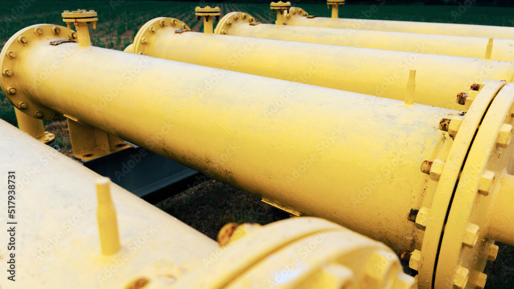 Gas pipes oil energy. Yellow gas pipeline energy equipment. Fuel power technology. Safety valve in gas pipe industry.