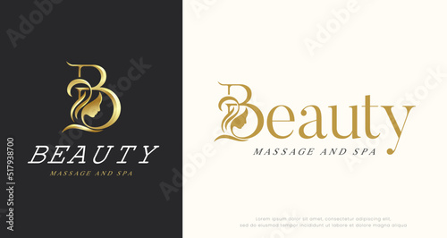 initial letter b with beauty hair woman silhouette