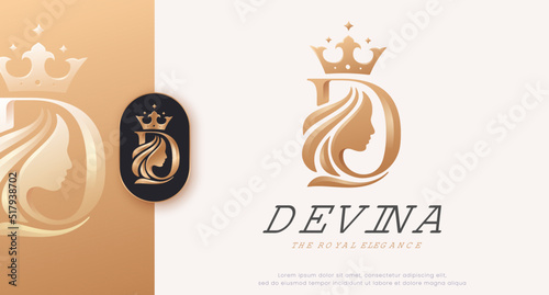 monogram letter d silhouette of queen with crown