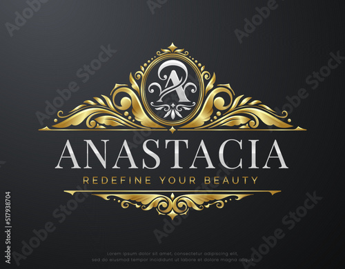 luxury gold Heraldry Logo with monogram letter a design