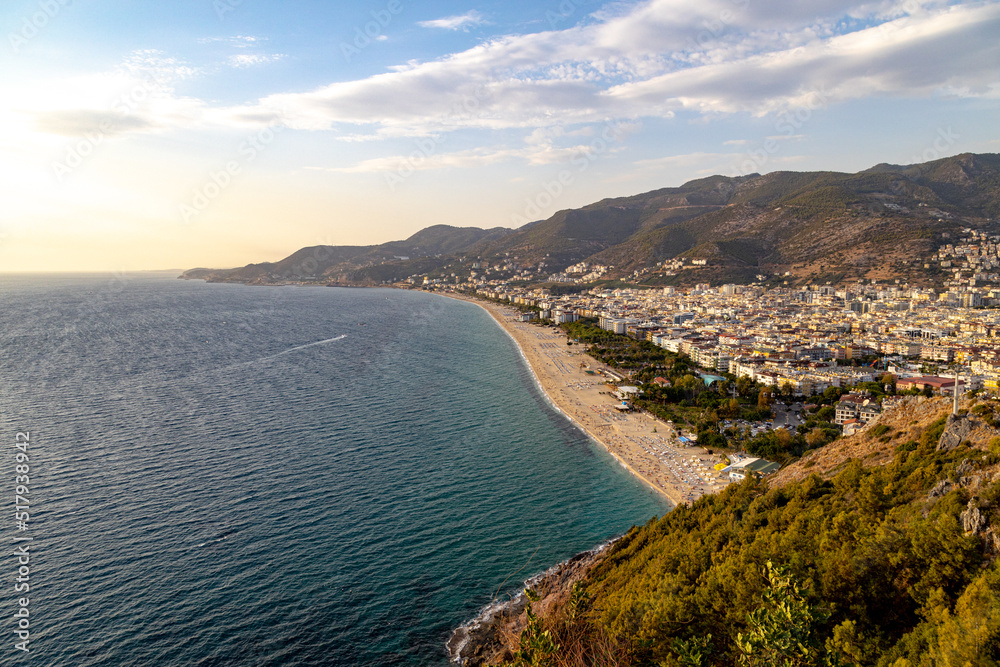 Western Alanya, Turkey panorama in high resolution observed from a Fortress of Alanya with famous Cleopatra beach on a shore.