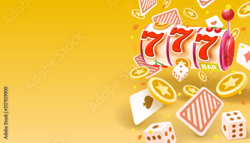 Casino slots winner, fortune of luck, 777 win banner. Vector