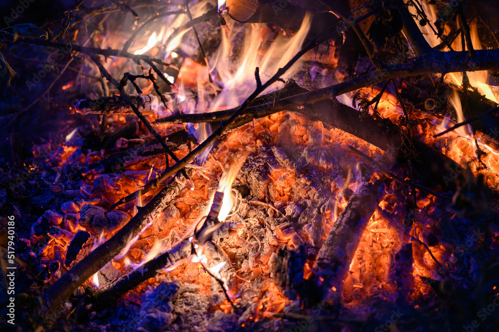Burning apple tree branches in the fire. The custom of making a bonfire on spring holidays. Burning apple tree branches in the fire. The custom of making a bonfire on spring holidays.