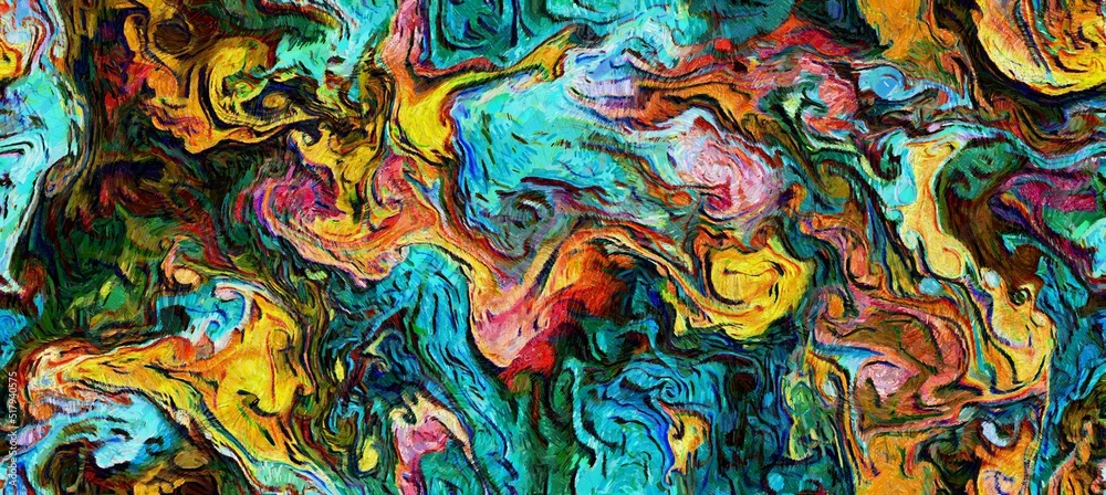 Abstract flowing digital fluid patterns in a painterly style - watercolor bright acrylic paint and ink styled cosmic space and bright abstract concept