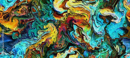 Abstract flowing digital fluid patterns in a painterly style - watercolor bright acrylic paint and ink styled cosmic space and bright abstract concept © Rossouw
