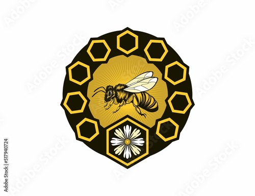Honey Bee Vector Emblem Illustration