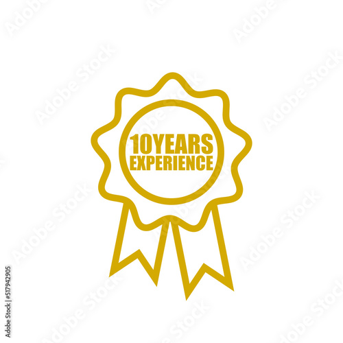 Ten years experience badge isolated on white background