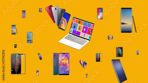 Multiproducts in laptop  4k 60 fps animation. Use for e-commerce, shopping and digital ads campaings. 
E-commerce products that revolve around the laptop. mobile phone, handphone, smartphone, samsung photo