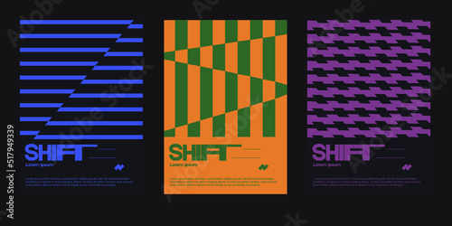 Meta modern aesthetics of swiss design poster collection layout. Brutalist-inspired vector graphics template set featuring bold typography and abstract geometric shapes, great for poster art.