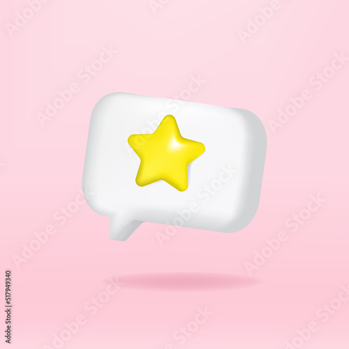 3D star symbol social media notification icon isolated on white bubble speech. Comments thread mention or user reply sign with social media. 3d medal favourite popular on vector illustration.