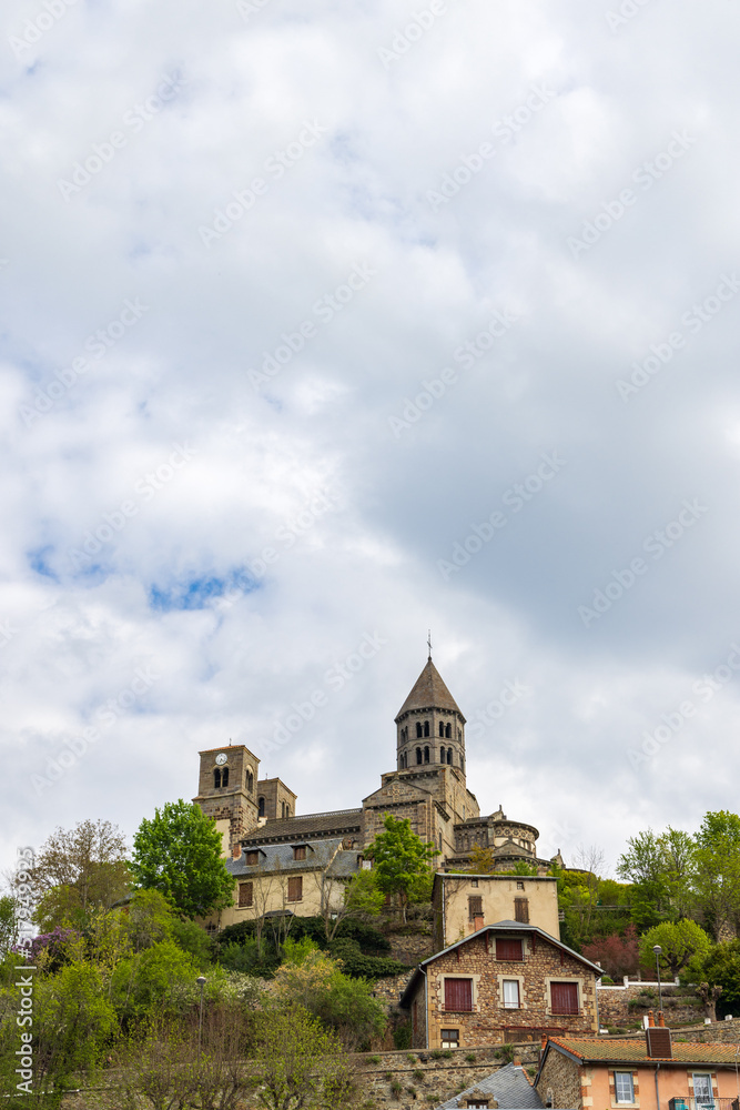 Landscape with Eglise du Saint-Nectaire in Auvergne in central France