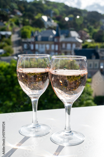 Two glasses with rose d'anjou wine from Loire valley, France