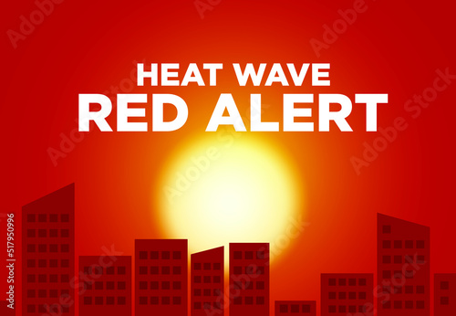 Europe heat wave Red alert concept vector background. Hot glowing sun on orange sky.