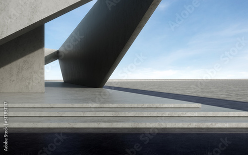 Empty concrete floor for car park. 3d rendering of abstract building with blue sky background.