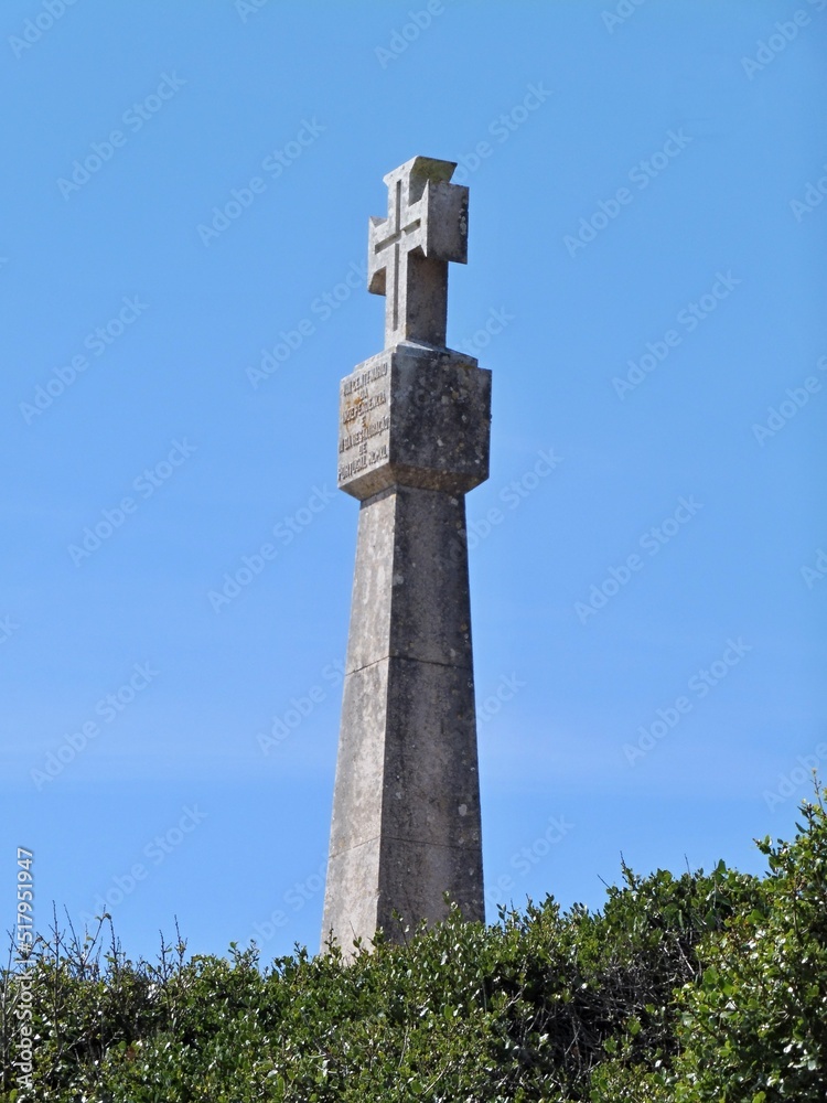 Historic stone cross in Sao Martinho do Porto, Centro - Portugal 