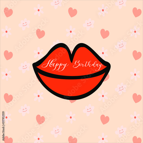 Happy Birthday greeting card with girl in high heels and lettering. Fashion illustration