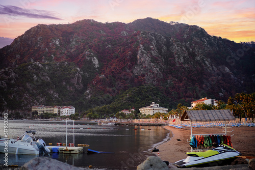 Vászonkép Sea beach near the mountain in Ichmeler, Turkey.