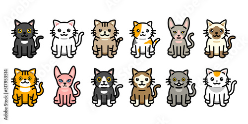 Cat breeds cartoon Vector collection. Different type of vector cartoon cats set illustration design. multiple feline Animal cartoon sticker collection