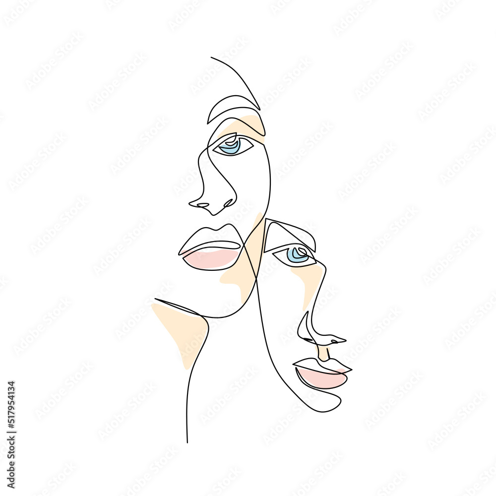 Mother and son portrait vector illustration drawn in line art style