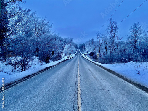 Wintertime snow landscape and icy trees