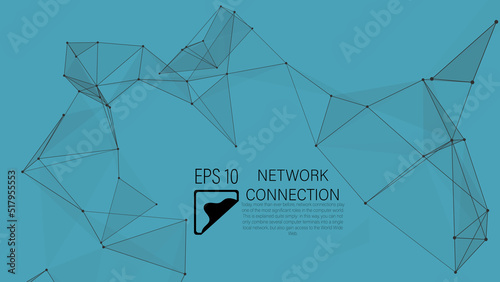 Connection to the global network. Abstract vector dots and lines with triangles on a blue background. The concept of big data, digital technology, science and information technology development.