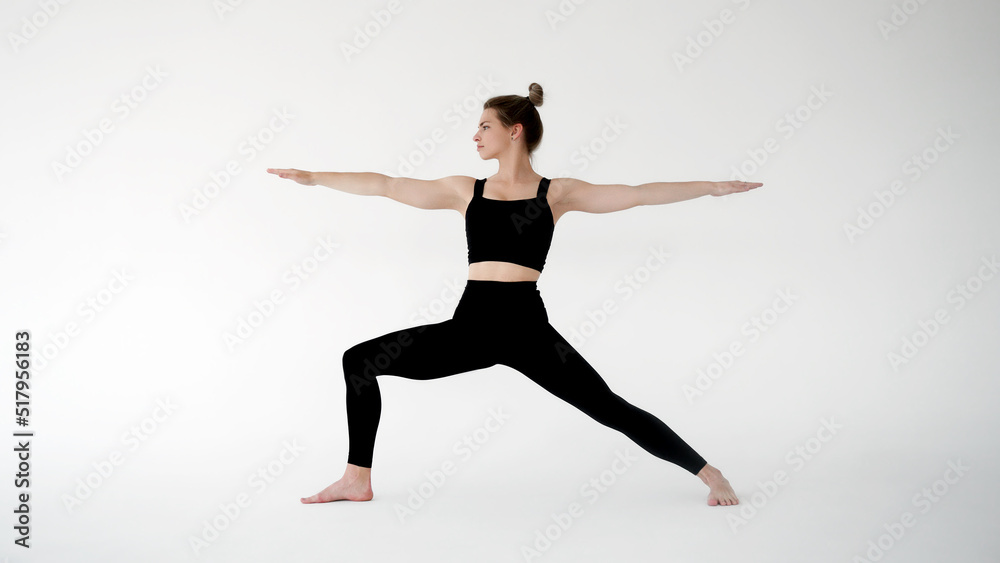 Young woman practicing yoga isolated. Girl meditating and doing exercises. Training, workout, fitness, healthy lifestyle, self care, yoga, meditation, mindfulness concept