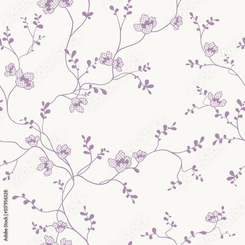 seamless pattern of flowers, branches and leaves