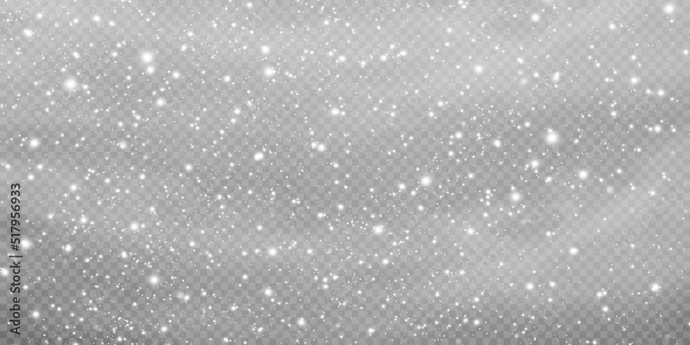 Christmas background. Powder PNG. Magic bokeh shines with white dust. Small realistic glare on a transparent Png background. Design element for cards, invitations, backgrounds, screensavers.