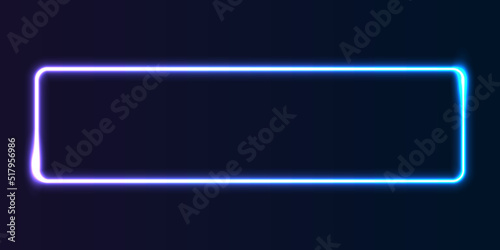 Realistic gradient neon square frame. Pink and blue colored blank template isolated on background. Geometric glow outline shape or laser glowing lines. Vector shining object.