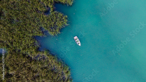 aerial view of boat in the reeds