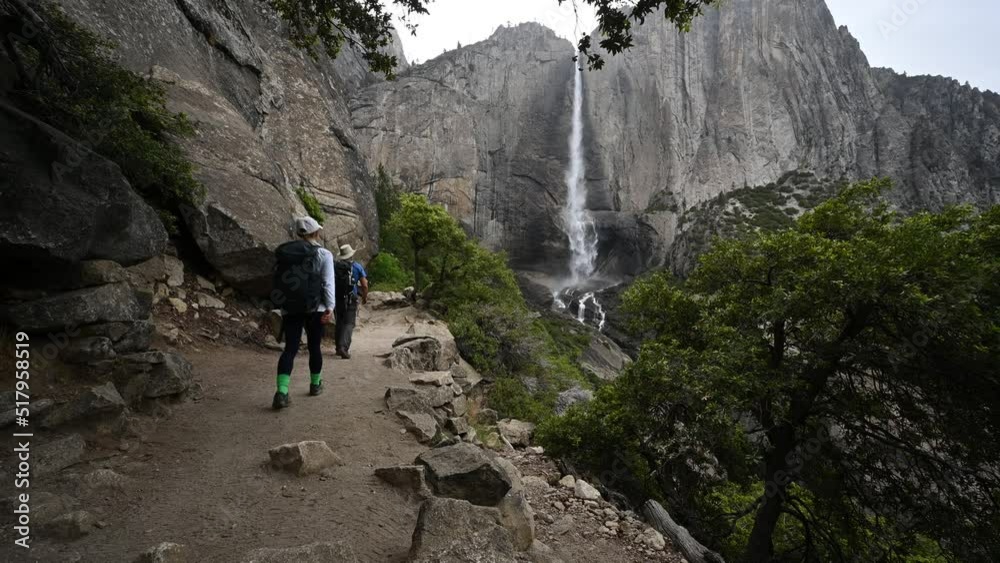 Two Hikers on Yosemite Falls Trail in Yosemite National Park, California, USA