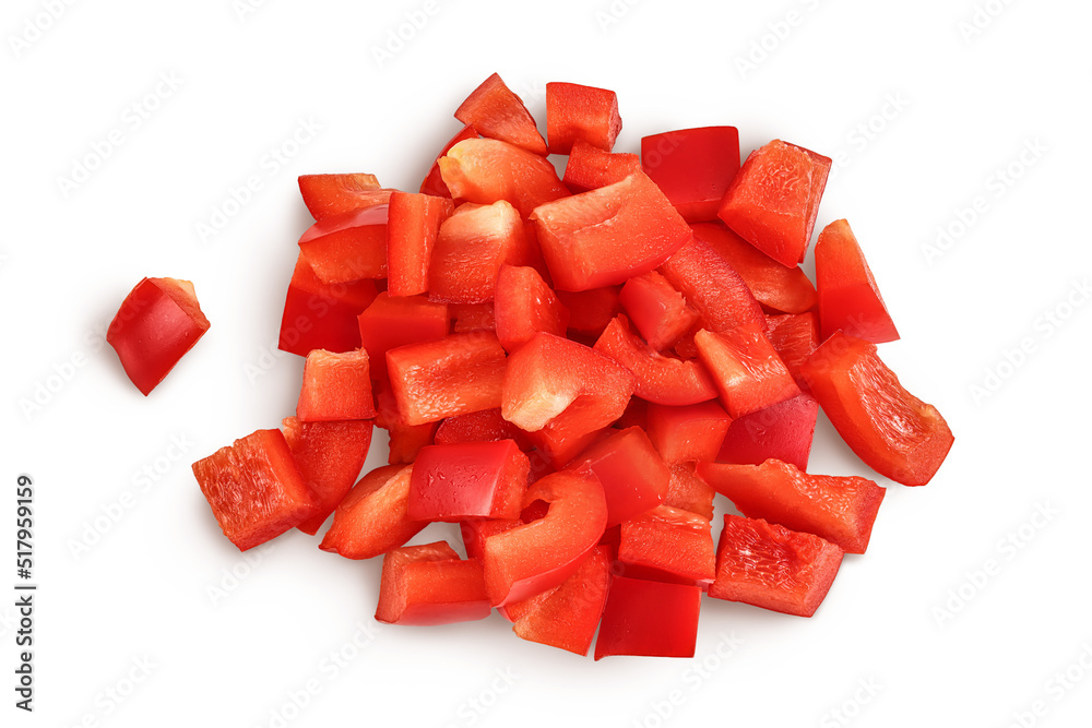 Ταπετσαρία diced of red sweet bell pepper isolated on white background
