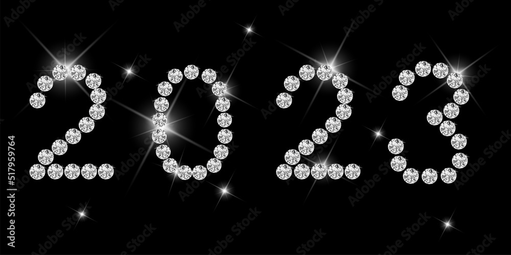 Vector. Silver numbers with diamonds, precious stones on a black background. Luxury elegant Christmas 2023 greeting card, banner, party invitation for jewelry stores, beauty salons, for women. Vector. Silver numbers with diamonds, precious stones on a black background. Luxury elegant Christmas 2023 greeting card, banner, party invitation for jewelry stores, beauty salons, for women.