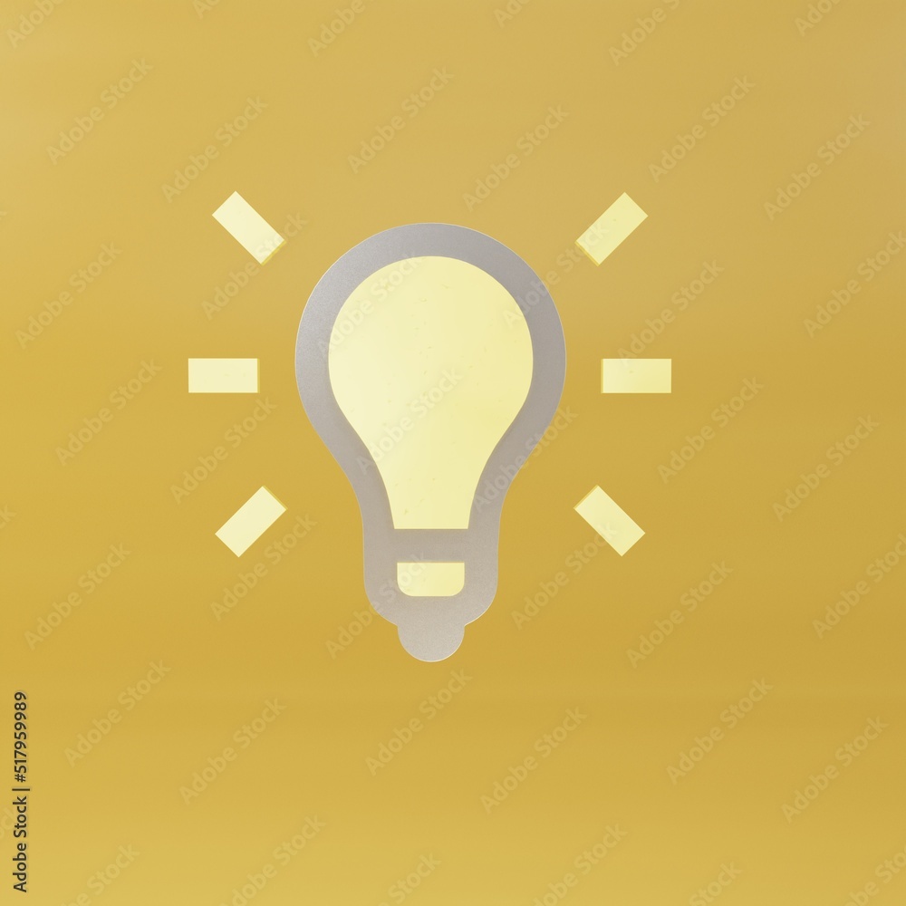 electric light bulb icon glowing yellow light on a yellow background. 3d illustration. 3d render electric light bulb icon glowing yellow light on a yellow background. 3d illustration. 3d render